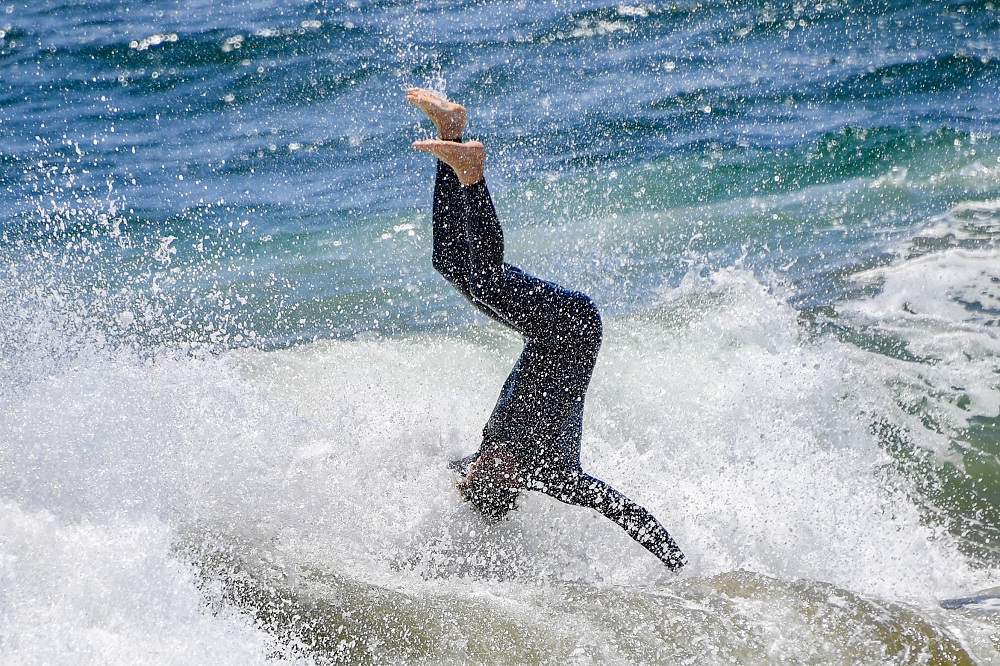 Sun Photo A00039. Surfer headstand wipeout at the Wedge